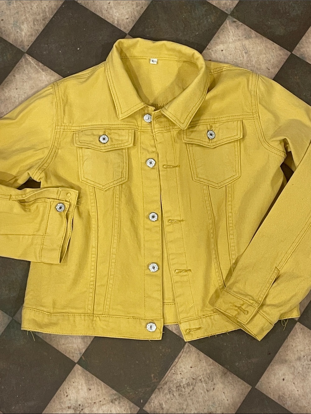 Women’sYellow Denim Jacket - Classic Button-Up Large